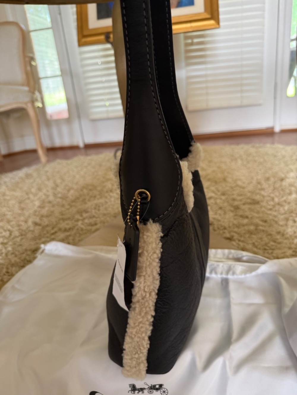 Coach Brooklyn 28 Shearling Leather Shoulder Bag Black Pouch Dust Bag NWT - Picture 9 of 14